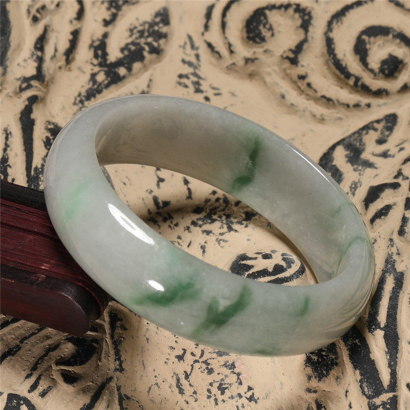 清代 回流 飘一影2028库存天然A货缅甸飘蓝花老坑翡翠手镯子55