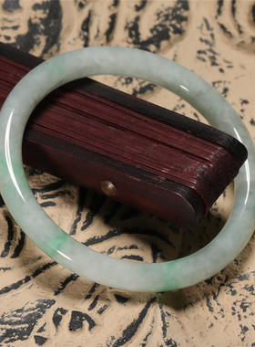 己售  清代 2067 库存天然缅甸A货老坑种正阳绿翡翠圆条手镯子54