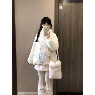 日系小个子软妹学院风立领棉服外套宽松百搭保暖面包服围巾女学生