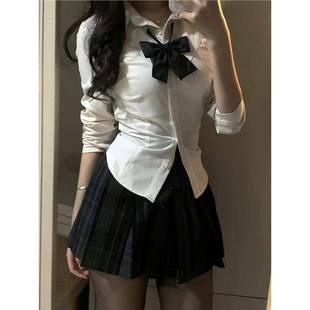 衬衣百褶裙套装 JK制服夏季 白色短袖 女学院风修身 纯欲辣妹收腰衬衫