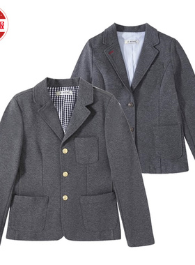 依顿儿童麻灰色西装修身外套礼服学生小西装休闲毕业礼服春秋校服