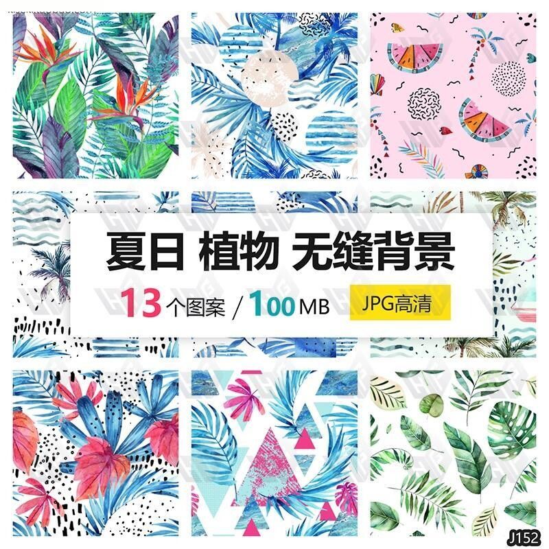 夏季时尚热带叶子西瓜服装T恤抱枕手机壳图案印花包装设计素材