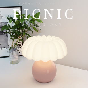 床头灯公主风 陶瓷蘑菇灯轻奢护眼可爱ins装饰灯梳妆台氛围灯创意