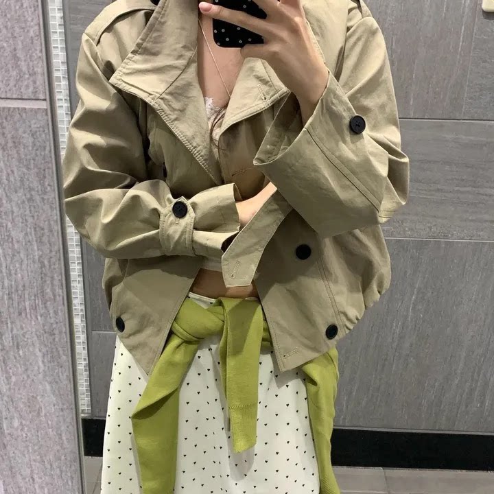 韩版chic双排扣短外套