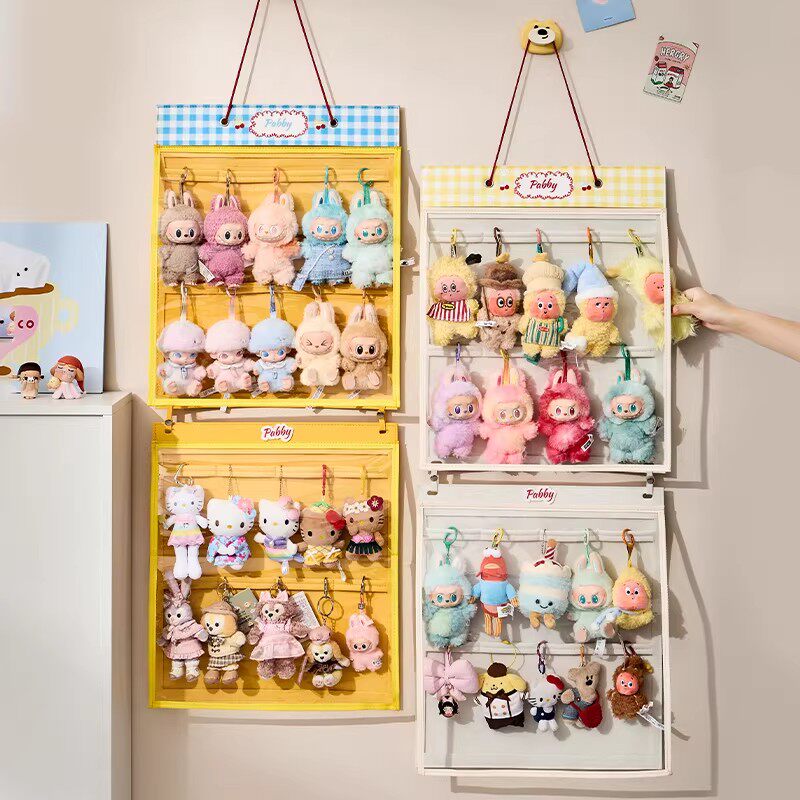 拉布布搪胶公仔玩偶收纳袋迪士尼毛绒娃娃壁挂防尘展示盒盲盒挂袋