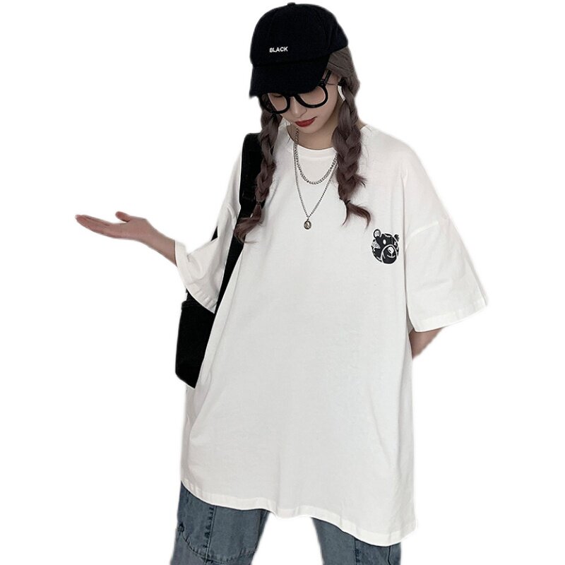 暗黑风ins后背小熊印花短袖t恤男女情侣纯棉学生T恤C417-T02-P25,男装T恤,电商A058-1（原电商C417）