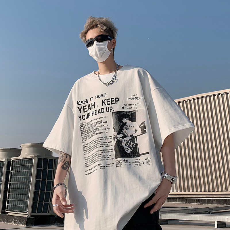 T255-P30控48夏季欧美高街宽松字母人物印花短袖T恤男,男装T恤,电商A058-1（原电商C417）