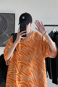 短句2021夏季斑马纹T恤男潮牌男情侣ins潮牌宽松上衣C417-T05-P30图片