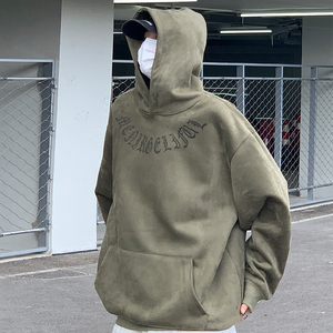 WY137-特批45控68 400克抖音品 秋季高街麂皮绒烧花连帽卫衣外套图片