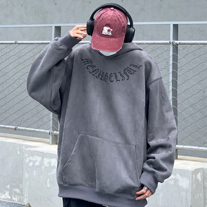 WY137-特批45控68 400克抖音品 秋季高街麂皮绒烧花连帽卫衣外套图片