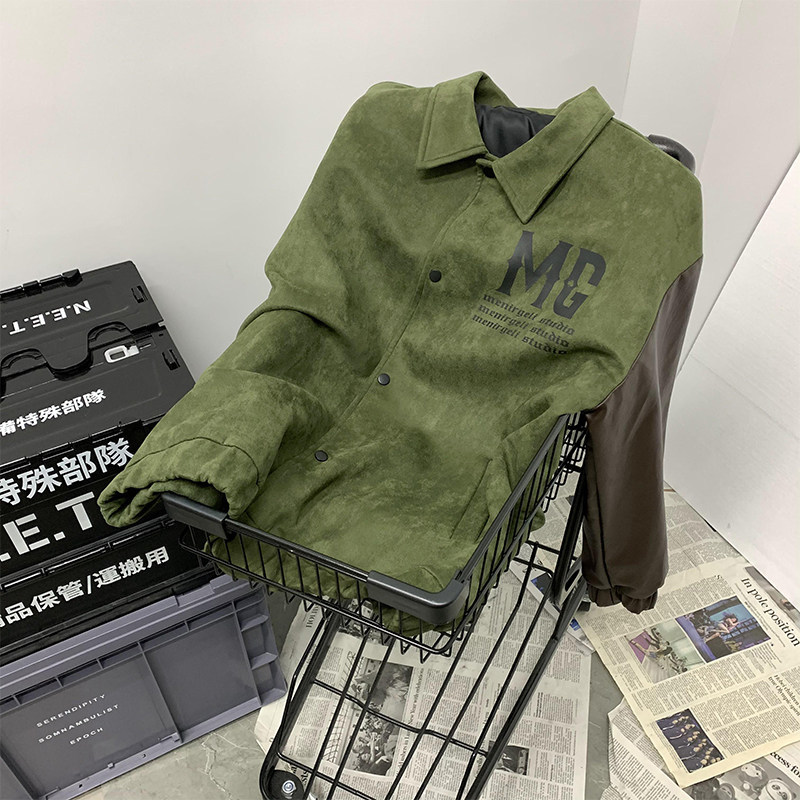 JK8817-P105控138地毯360克秋季美式复古麂皮绒拼皮夹克外套,男装夹克,电商A058-1（原电商C417）