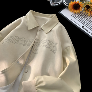 JK8823-P80控118  抖音品 春季字母印花麂皮绒拼皮夹克外套男图片