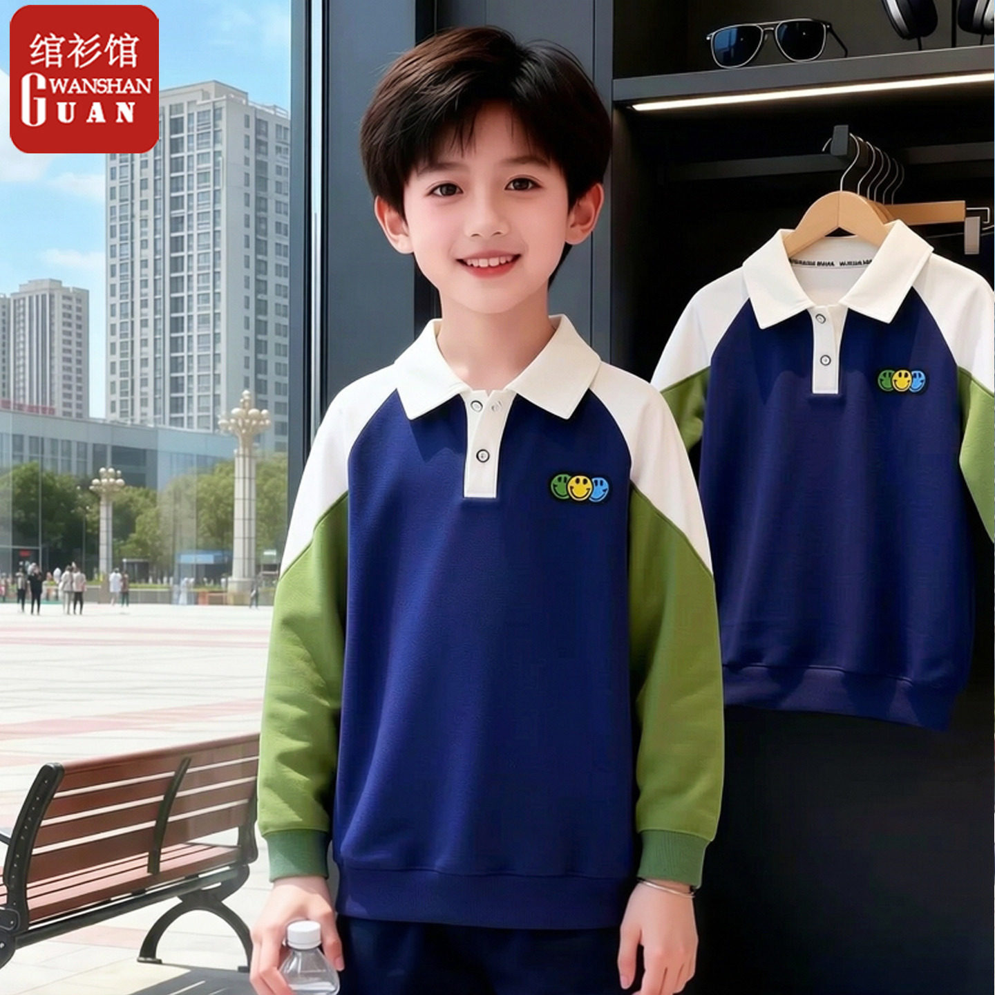 儿童卫衣男孩2026新款春装男童长袖t恤大童带领童装翻领男polo衫