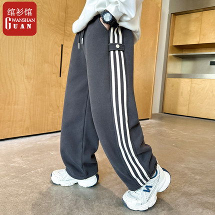 男童冬季加绒裤子运动裤中大童洋气宽松休闲一体绒冬装直筒长裤潮