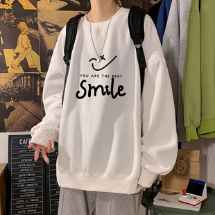 2024新款男士卫衣chic港风宽松加绒长袖t恤ins超火薄款外套美式潮