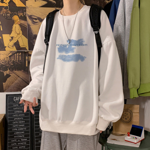 春秋卫衣男港风宽松情侣原宿风圆领套头外套ins潮牌印花长袖上衣