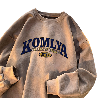 复古潮牌重磅麂皮绒卫衣男秋季2024新款美式高街宽松无帽长袖外套