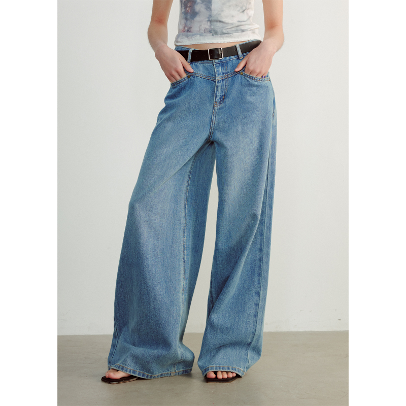 SUPERSCAPE素舶 休闲宽松微喇阔腿牛仔长裤