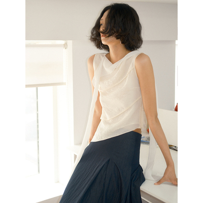 SUPERSCAPE素舶 醋酸短款显瘦光泽感分割飘带拼接背心