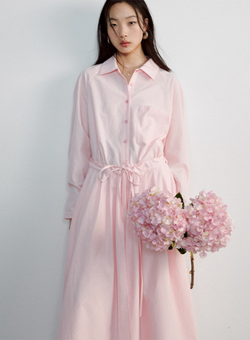 SUPERSCAPE素舶 设计感 A字收腰抽绳搭片易打理宽松长款衬衫裙