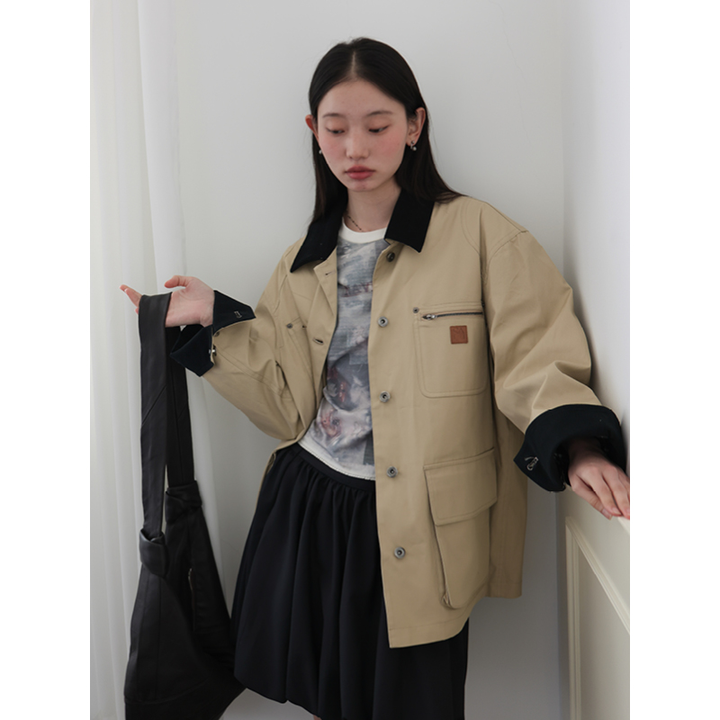 SUPERSCAPE素舶  复古全棉撞色拼接多口袋工装夹克外套