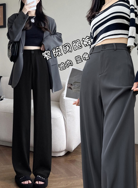 2025年夏季女性窄西装裤新款黑色小直筒裤高端垂褶阔腿裤