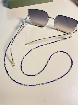 天然青金石国风眼镜链手工串珠半宝石项链复古新中式创意眼镜配饰