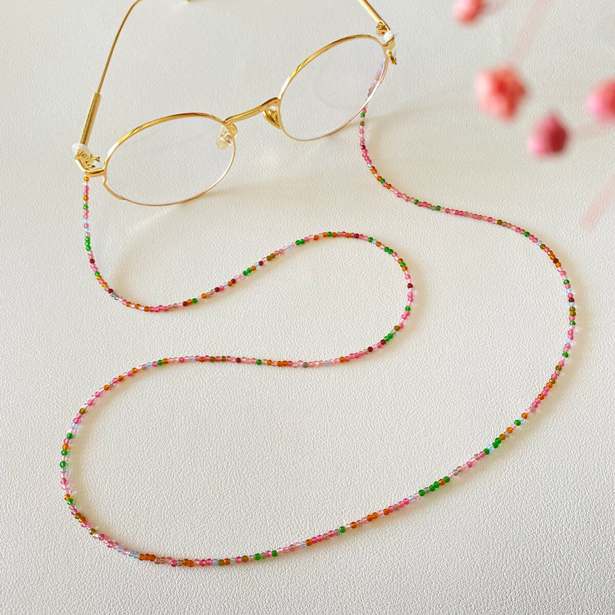 莫奈花园多巴胺人造碧玺水晶眼镜链时尚耳机挂绳串珠七彩墨镜防丢