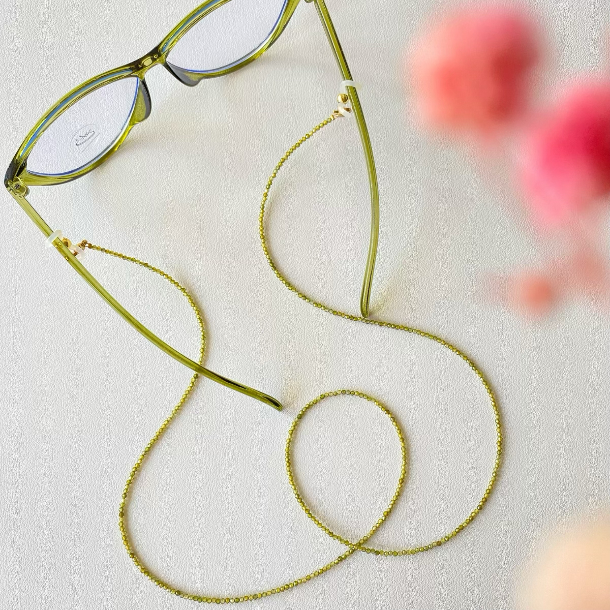 橄榄绿锆石钻面眼镜链女超细2mm复古时尚墨镜挂链耳机防丢配饰潮