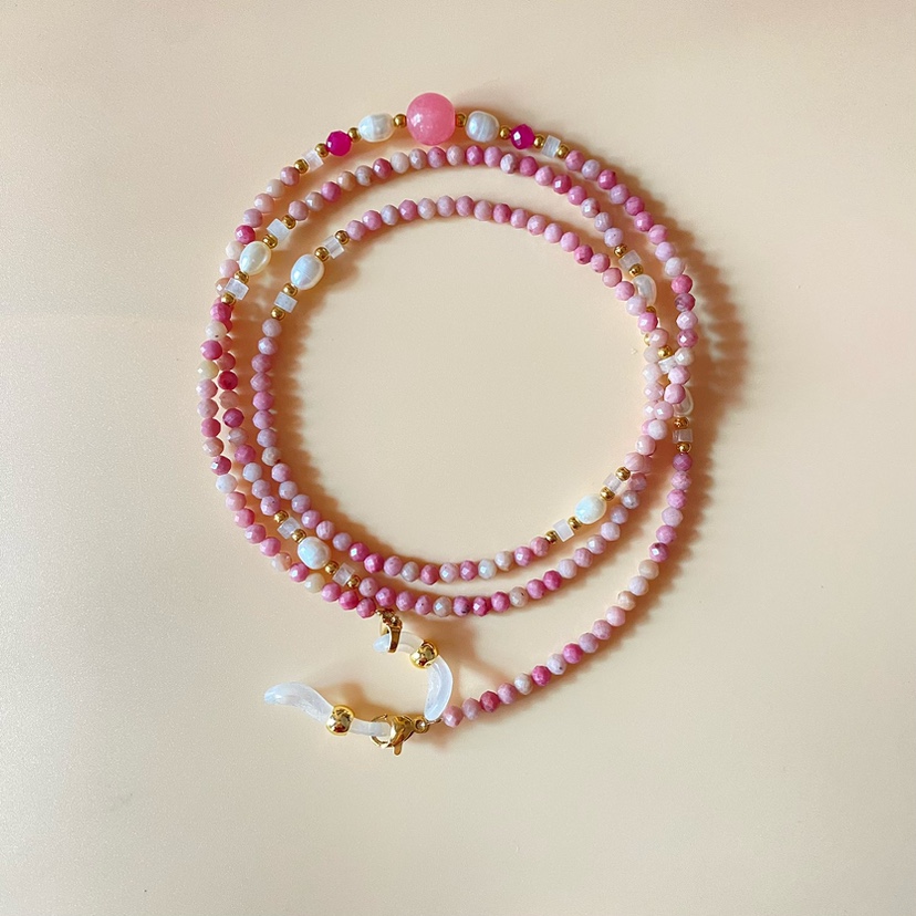 天然粉蔷薇眼镜链时尚浪漫女士挂脖项链长款墨镜挂绳百搭眼镜配饰