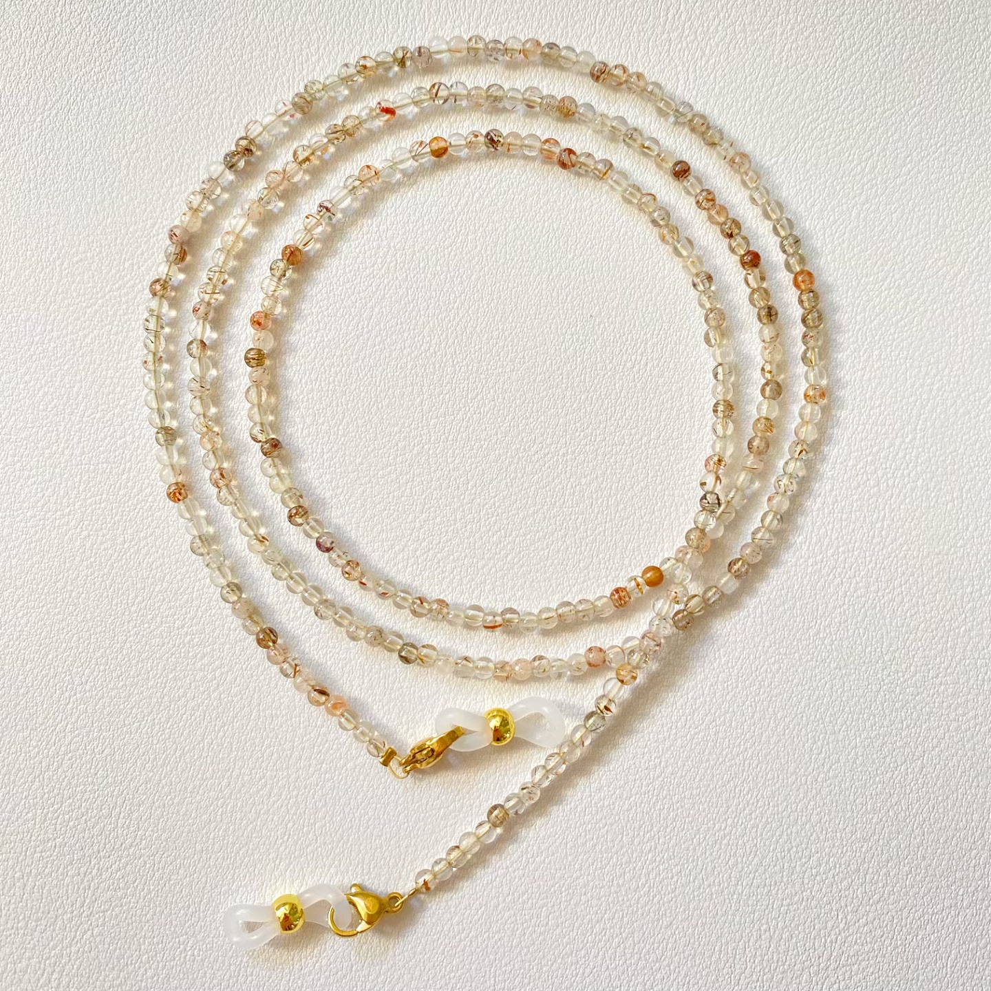 天然水晶黑金超七圆珠眼镜链低调时尚耳机链手工串珠墨镜防丢配饰