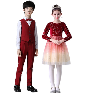 元旦儿童合唱演出服男女童大合唱团主持人小学生朗诵礼服表演服装