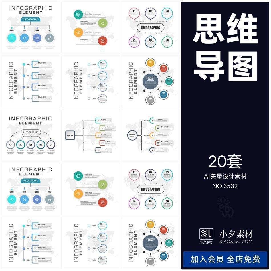 20套数据思维导图PPT配图插画AI矢量设计素材