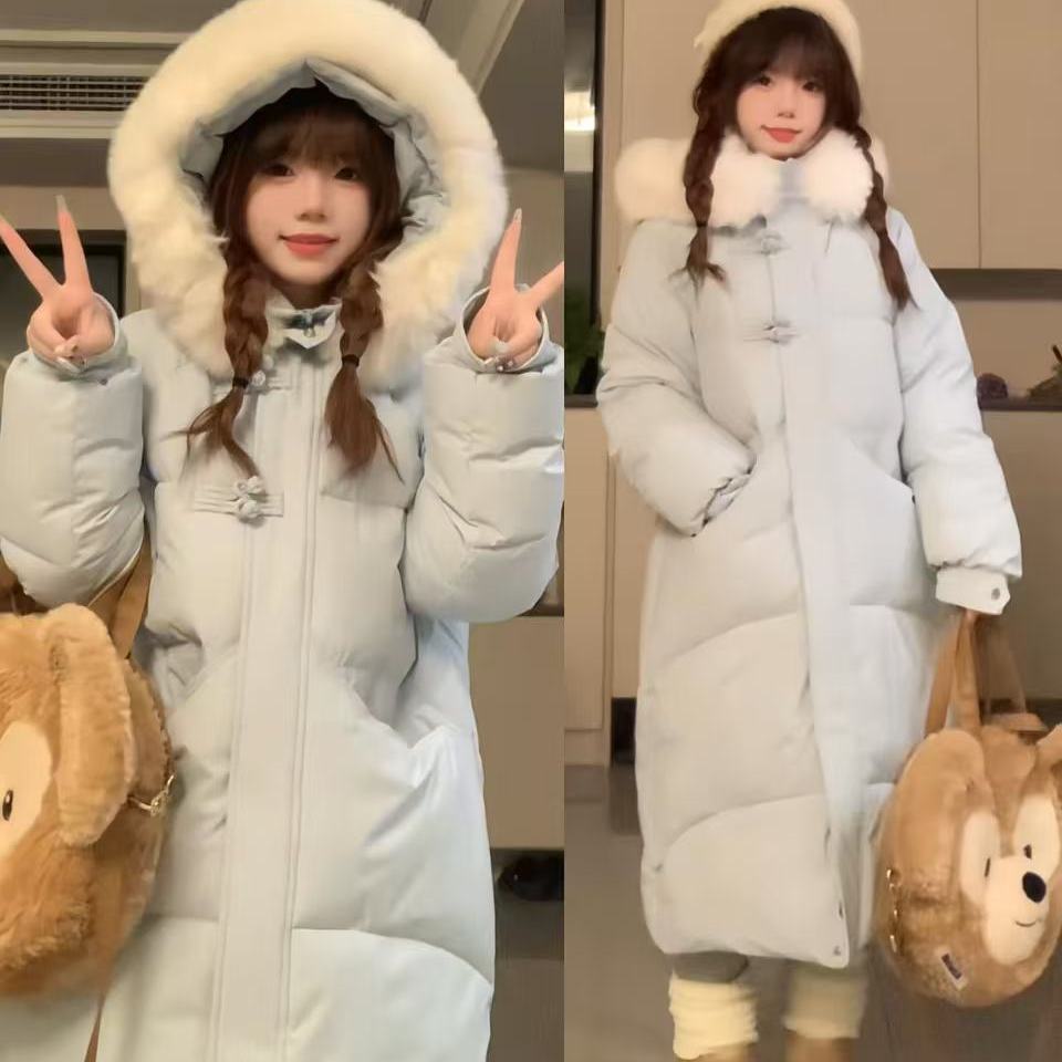 韩版小个子长款羽绒棉服