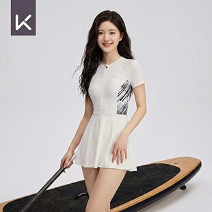 Keep连体裙式泳衣女浆板专用防晒速干修身显瘦防走光游泳运动裙子