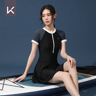 Keep连体裙式泳衣女浆板专用防晒速干修身显瘦防走光游泳裙子女款