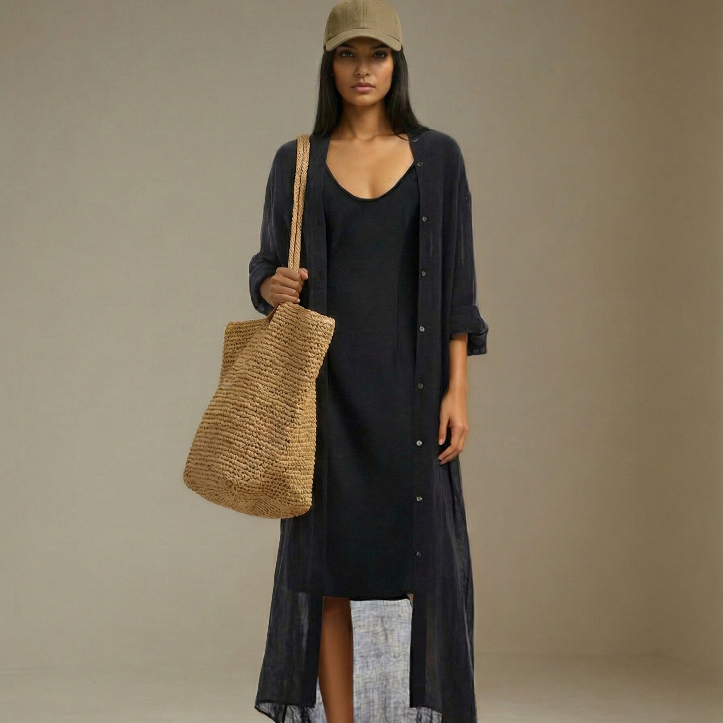 MSL夏季新款休闲度假防晒开衫V领长款休闲轻薄衬衫亚麻棉外搭上衣