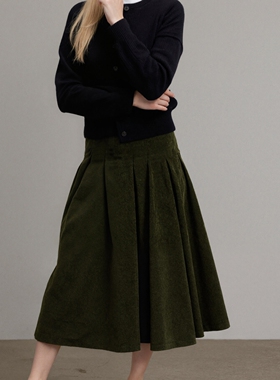 MSL女士百褶中长半身裙美式复古半裙女大牌同款百搭显瘦拉夫伞裙
