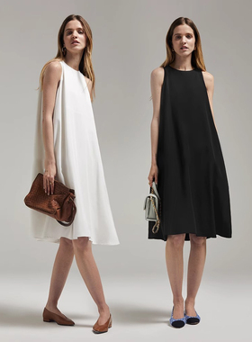 MSL天丝亚麻无袖宽松A字连衣裙慵懒气质极简风设计夏季连衣长裙