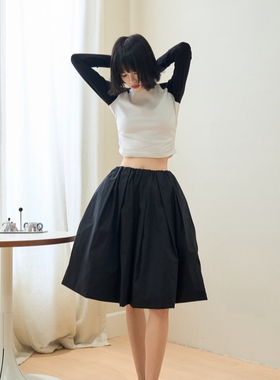 MSL复古俏皮120支长绒棉双层百搭蓬蓬中裙黑白两色春秋新款半裙女
