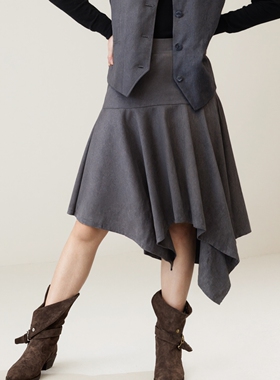 MSL雾面环保麂皮不规则半身裙个性短麂皮半裙女秋冬新款百搭显瘦