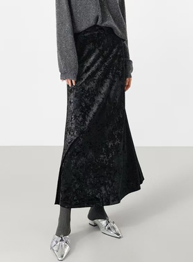 MSL洋气新店钻石丝绒长半裙法式复古鱼尾裙秋东新款气质半身裙