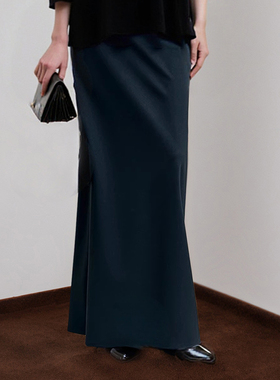 MSL精纺羊毛斜裁半身裙女老钱风高级感秋季新款直筒显瘦半裙