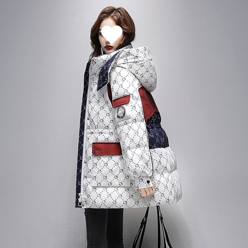 拼色高档羽绒服网红新款中长款冬季韩版休闲保暖时尚外套女潮