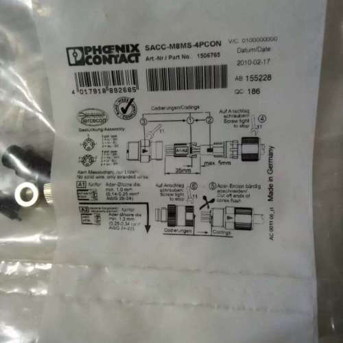 全新原装菲尼克斯SACC-M8MS-4PCON 1506765感测器4芯M8连接器