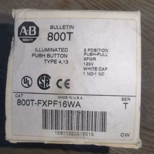 800T直拔式带灯急停白色按钮开关 800T-FXPF16WA 2 POSITION 120V