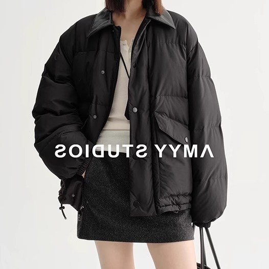 真皮领白鹅绒短款防寒羽绒服女装