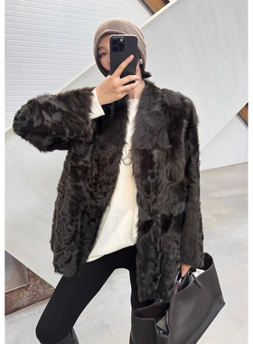 仿皮毛一体女款25冬季新款高级感宽松廓形小湖羊大衣环保皮草外套