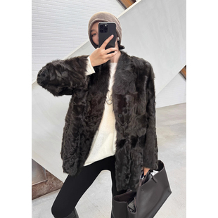 高级感宽松廓形小湖羊大衣环保皮草外套 新款 仿皮毛一体女款 25冬季