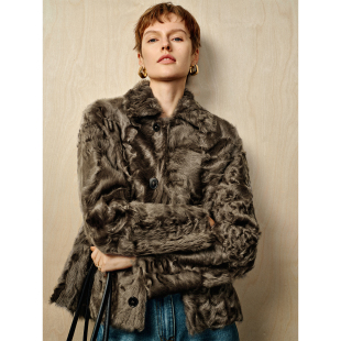 高级感宽松环保毛短款 新款 小湖羊皮草外套 外衣冬季 仿皮毛一体女款